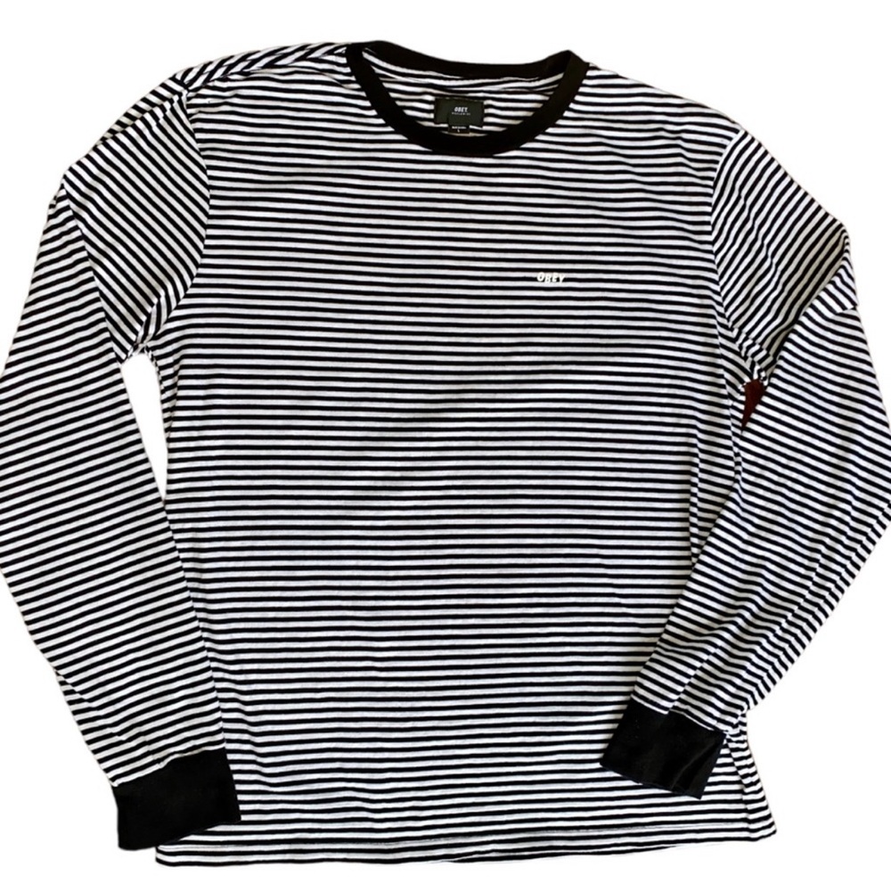 Obey Black and White Striped Long Sleeve Shirt
